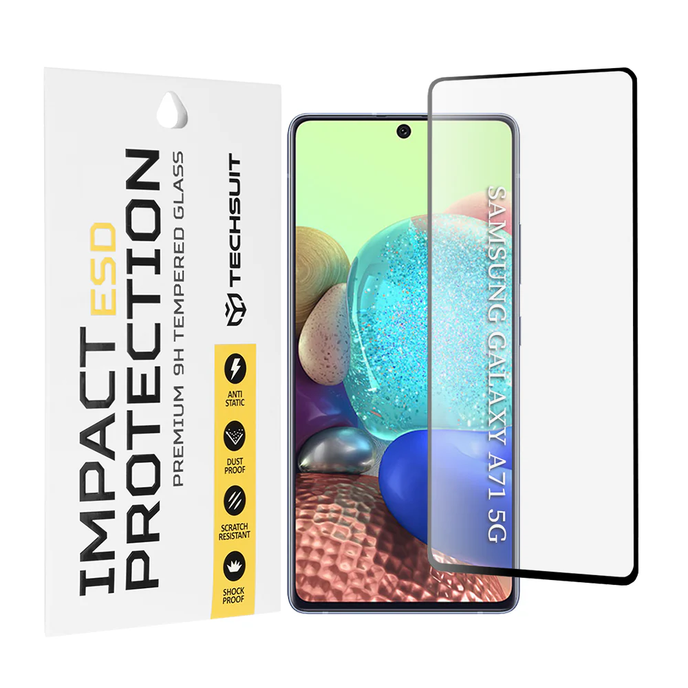 Techsuit Screen Protector Film for Samsung Galaxy M51 M515 / A71 5G A716 / Note10 Lite N770 / A71 A715, Tempered Glass, Full Glue, Black