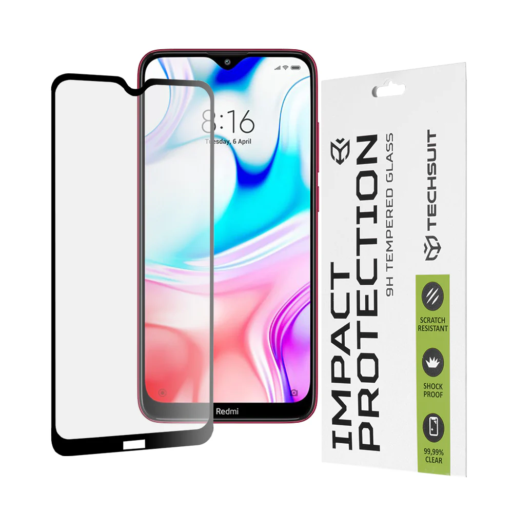 Techsuit Screen Protector Film for Xiaomi Redmi 8A / 8, Tempered Glass, Full Glue, 111D, Black