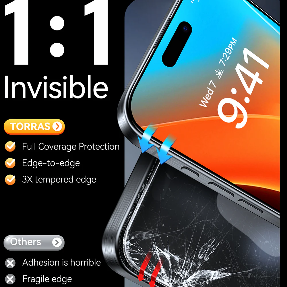 Torras GlassGo Install Master Screen Protector for Apple iPhone 16, Tempered Glass, Full Glue, Black - Image 6