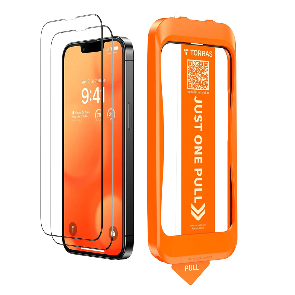 Torras GlassGo Install Master Screen Protector for Apple iPhone 17e / 16e / 14 / 13 Pro, Tempered Glass, Full Glue, Set of 2 pieces - Image 2