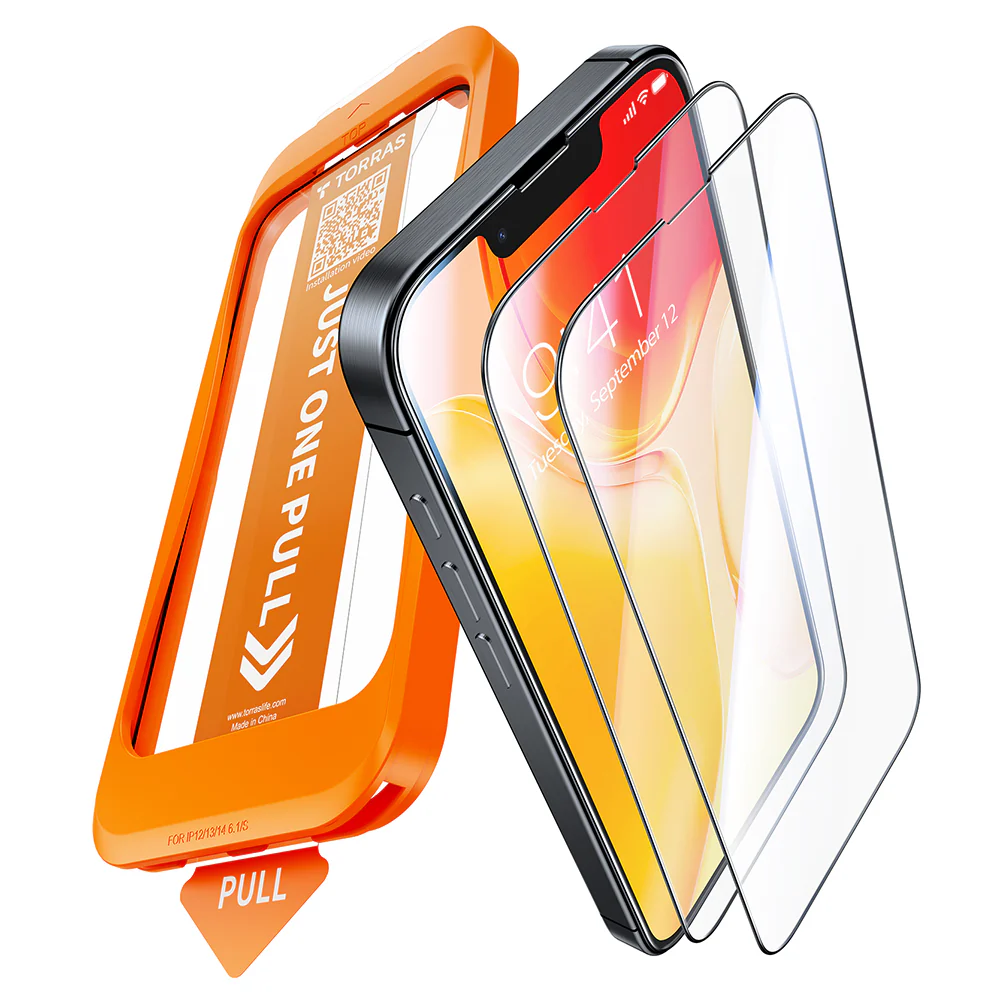 Torras GlassGo Install Master Screen Protector for Apple iPhone 17e / 16e / 14 / 13 Pro, Tempered Glass, Full Glue, Set of 2 pieces - Image 3