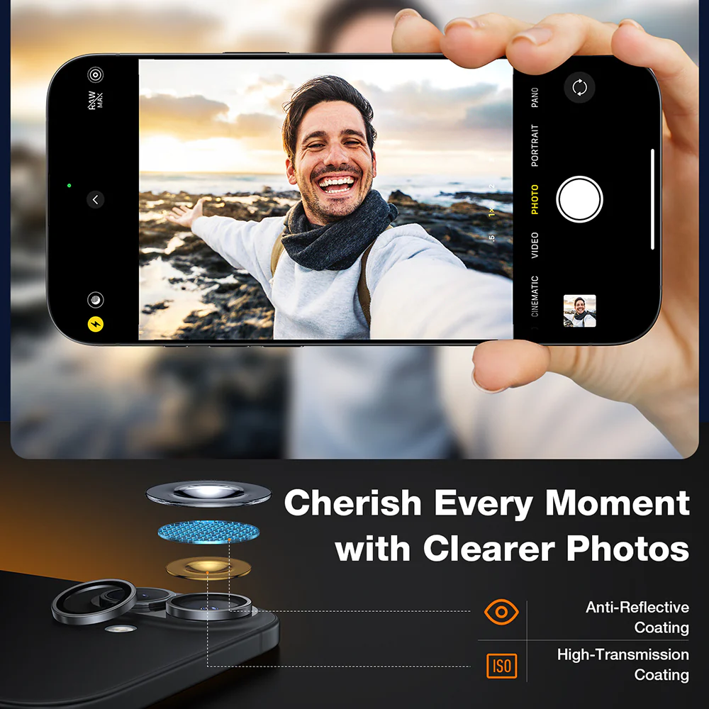 Torras Lensguard Rear Camera Protection Film for Apple iPhone 16 Plus / 16, Tempered Glass, Black - Image 2