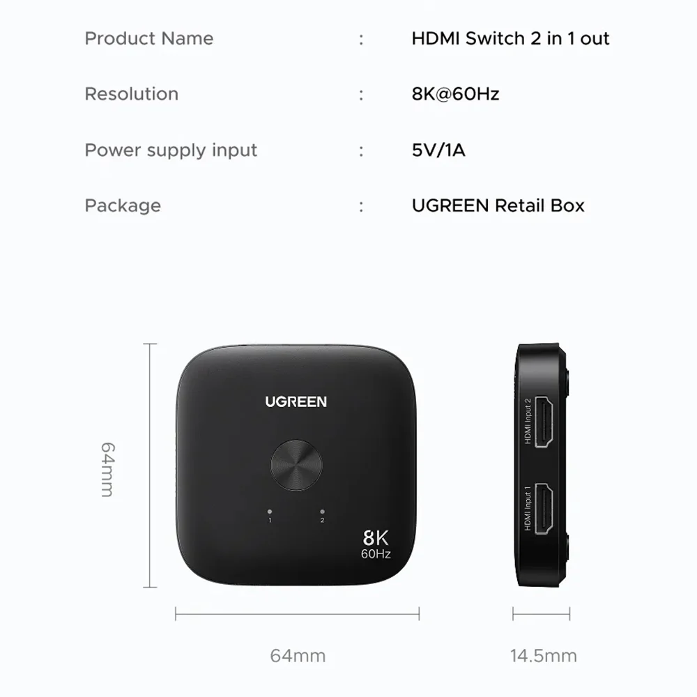 UGREEN 65877 HDMI Video Switch, Black - Image 6