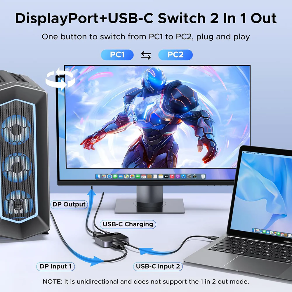 UGREEN 65878 DisplayPort / USB-C Switch, Black - Image 5