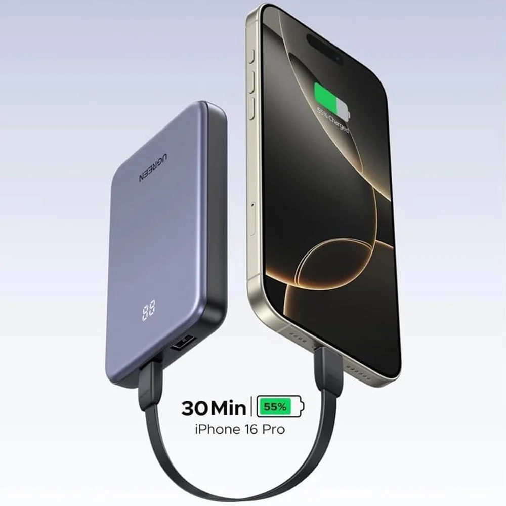 UGREEN 75131B External Battery, 10000mAh, 22.5W, QC + PD, 1 x USB-A - 1 x USB-C, Gray - Image 5