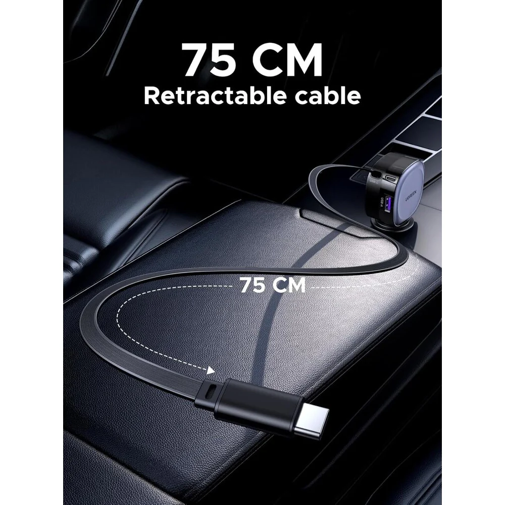 UGREEN EC601 Car Charger with USB-C Cable, 75W, 3A, 1 x USB-A - 1 x USB-C, Grey - Image 6