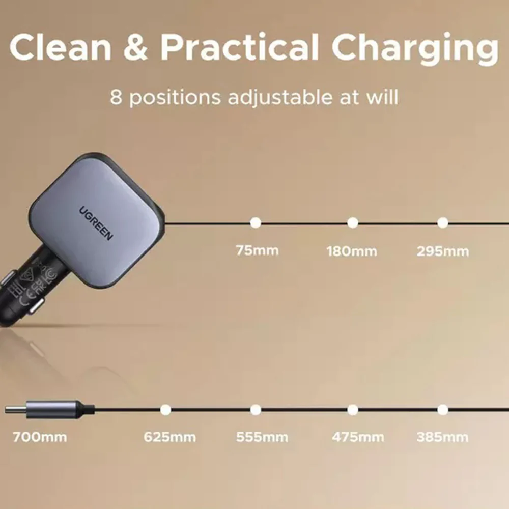 UGREEN EC603 Car Charger with USB-C Cable, 90W, 3A, 1 x USB-A - 1 x USB-C, Gray - Image 7
