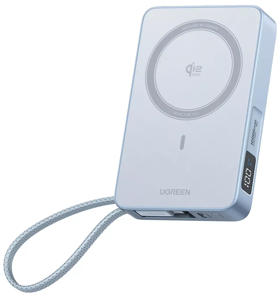 UGREEN MagFlow PB773 Wireless External Battery (65958), 10000mAh, 25W, PD + FQI, 1 x QI - 2 x USB-C, Blue - Image 2