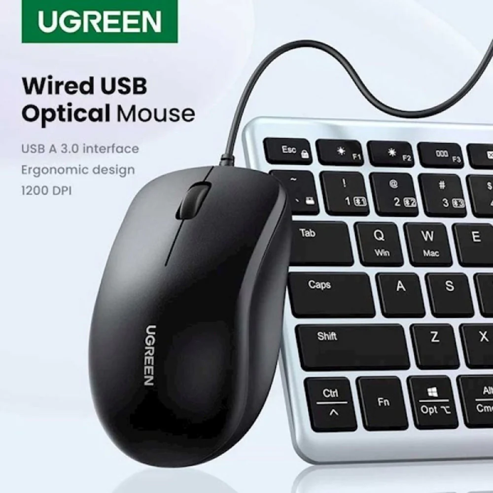 UGREEN MU007 Wired USB Mouse, 1200DPI, 1.5m, Black - Image 4