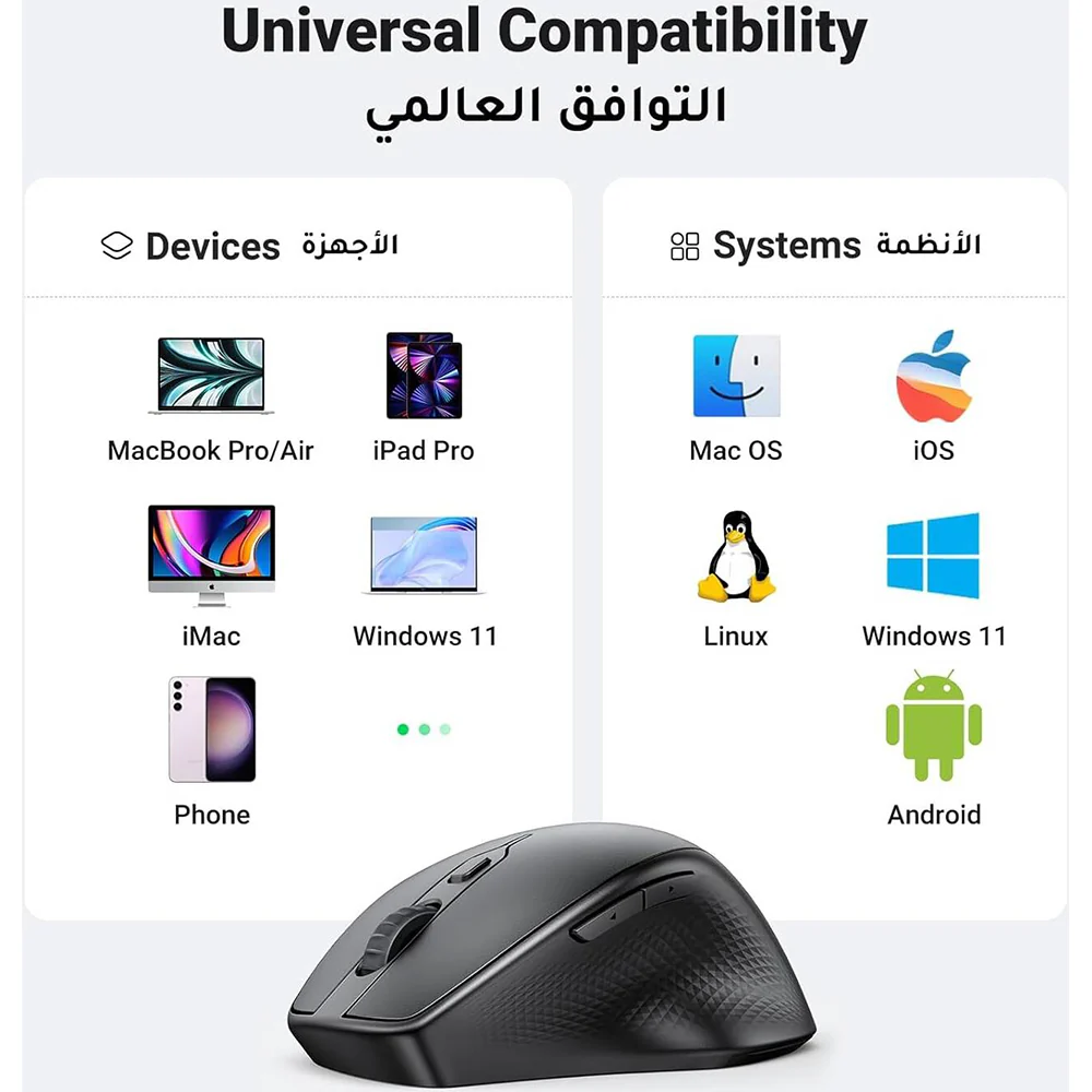 UGREEN MU101 Wireless Mouse, 4000DPI, BT / Wi-Fi, Black - Image 8