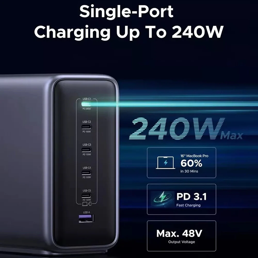 UGREEN Nexode X759 Charging Station (55550B), 500W, 5A, 1 x USB-A - 5 x USB-C, Grey - Image 7