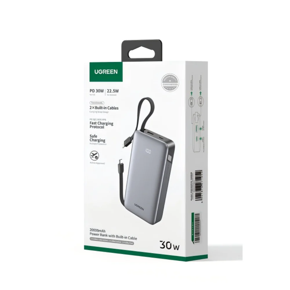 UGREEN PB528 External Battery (55985B), 20000mAh, 30W, QC + PD, 1 x USB-A - 3 x USB-C, Gray - Image 3