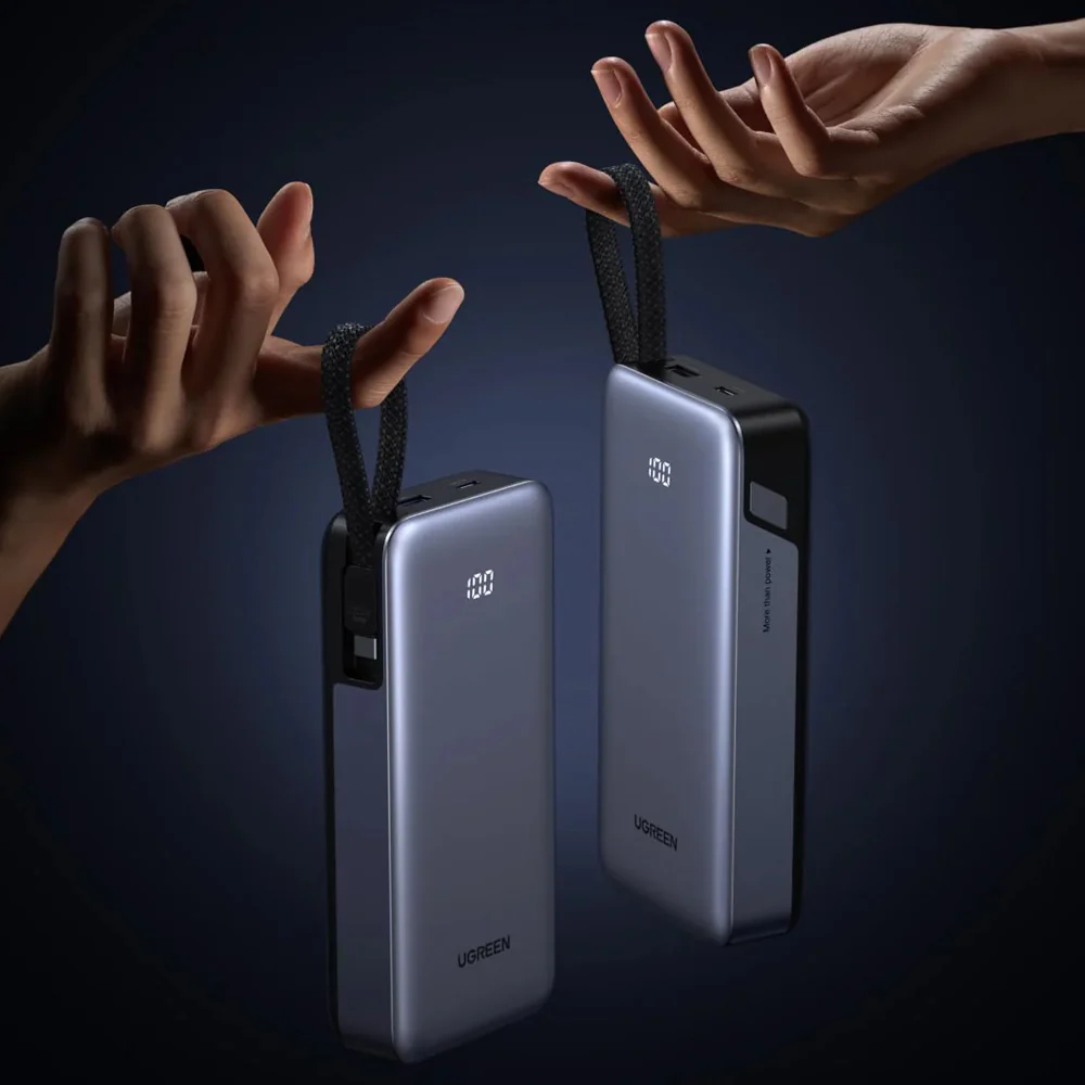 UGREEN PB536 External Battery (55988B), 20000mAh, 45W, QC + PD, 1 x USB-A - 2 x USB-C, Gray - Image 5