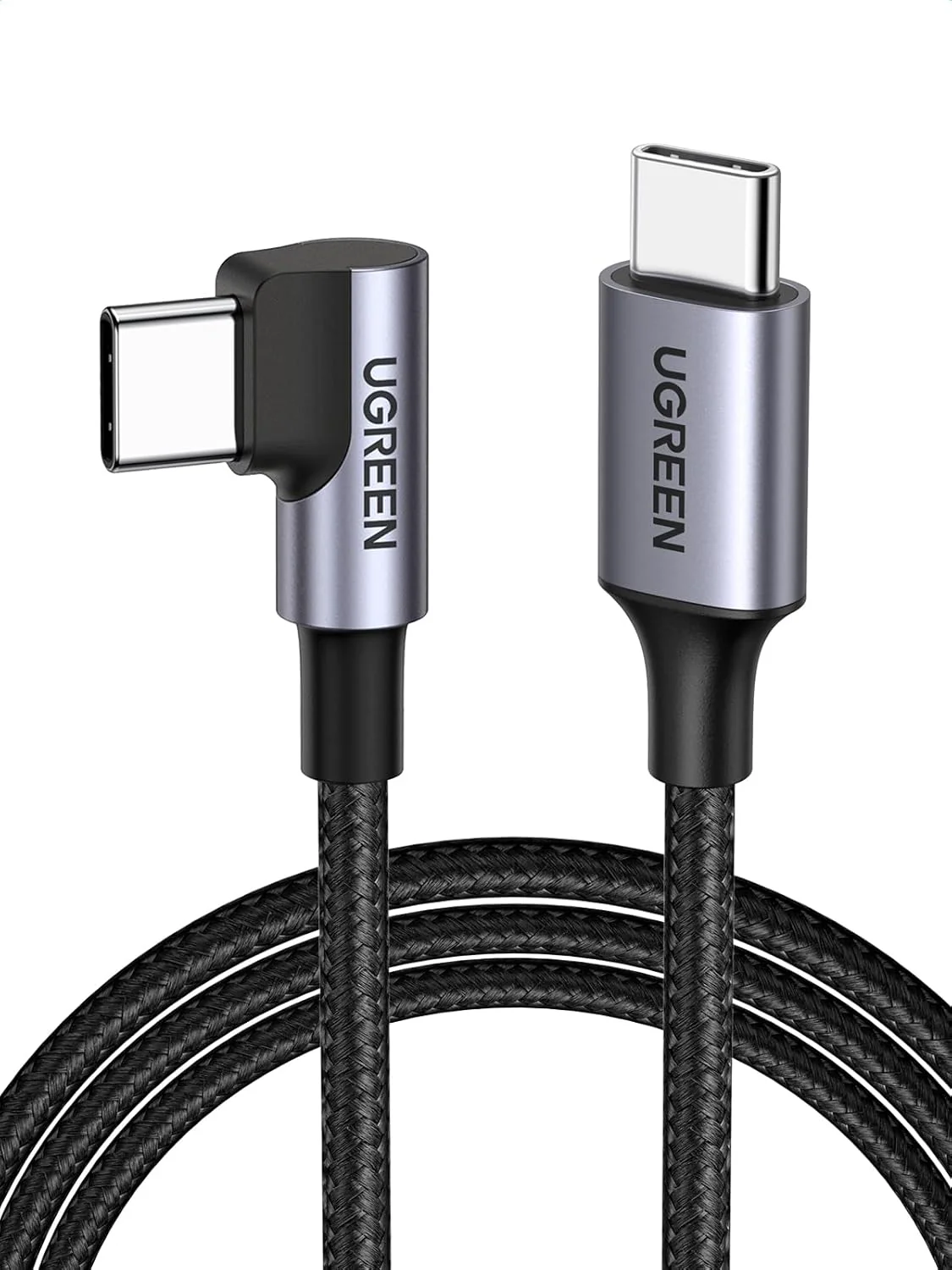 UGREEN US255 Angled USB-C to USB-C Data and Charging Cable, 60W, 3m, Gray - Image 2