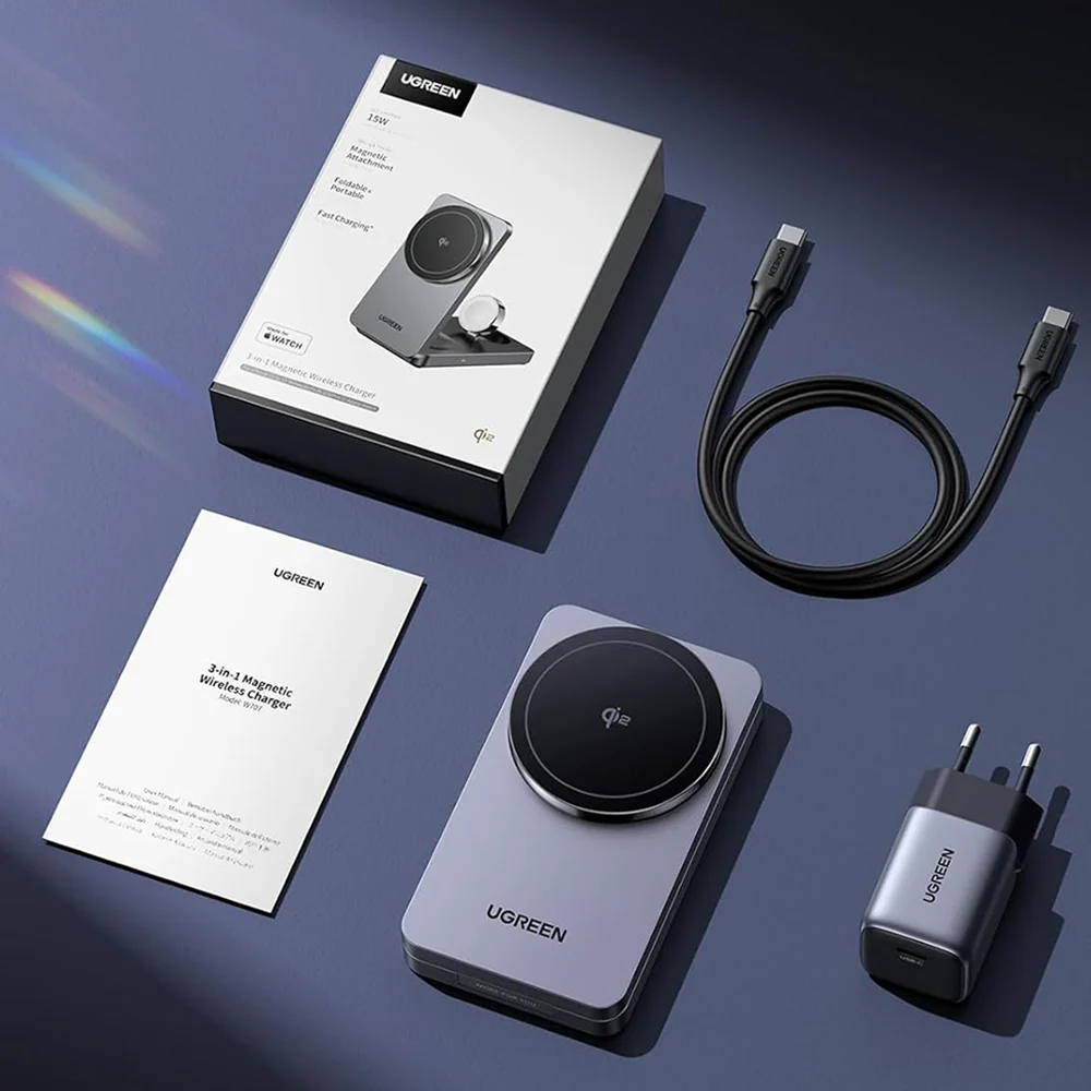 UGREEN W707 3in1 Wireless Network Charger, 25W, 1.67A, Gray - Image 7