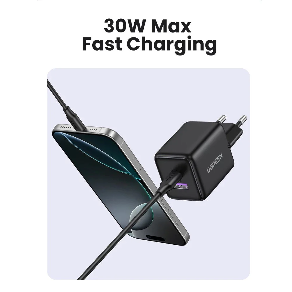 UGREEN X516 Network Charger, 30W, 3A, 1 x USB-A - 1 x USB-C, Grey - Image 4