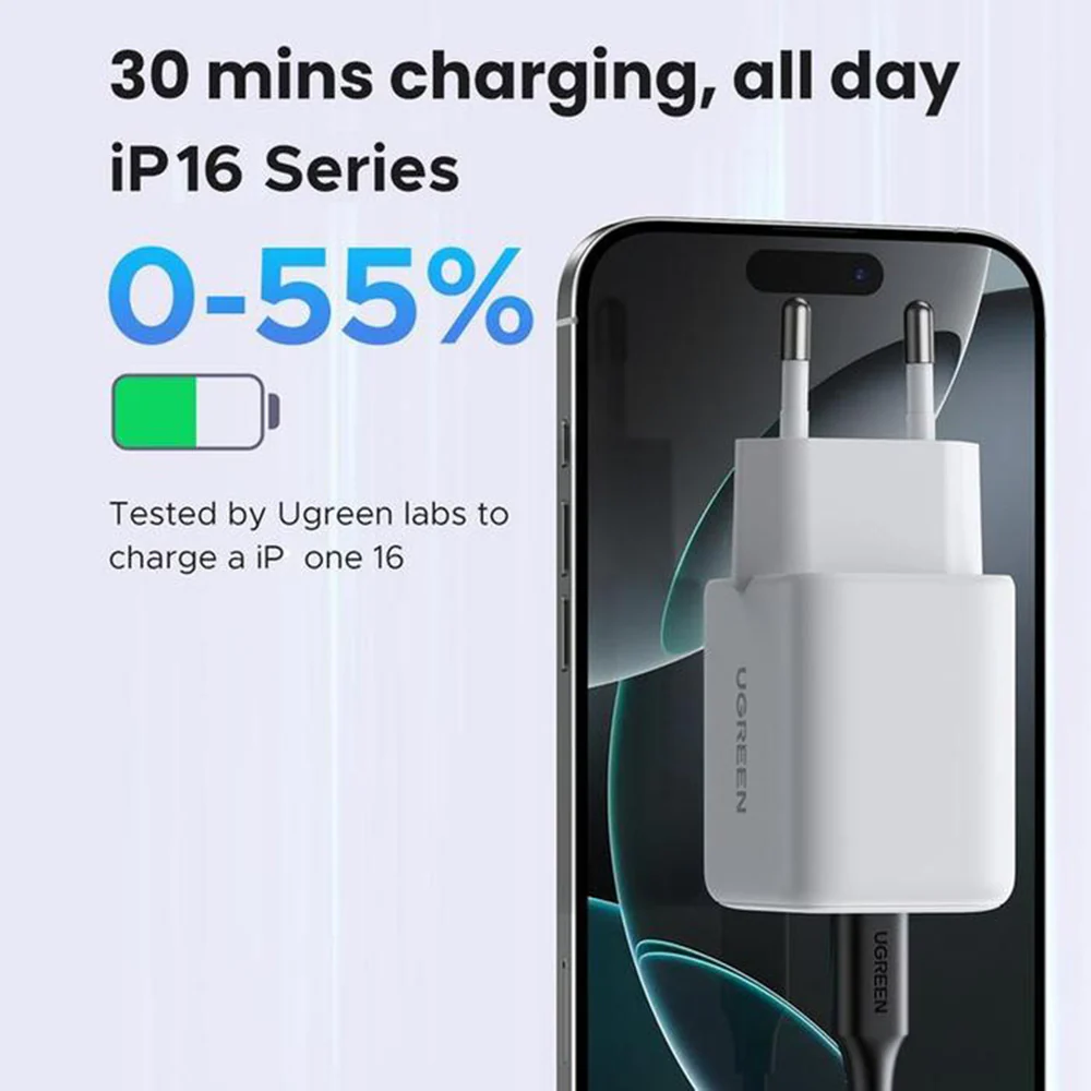 UGREEN X516 Network Charger, 30W, 3A, 1 x USB-A - 1 x USB-C, Pink - Image 6
