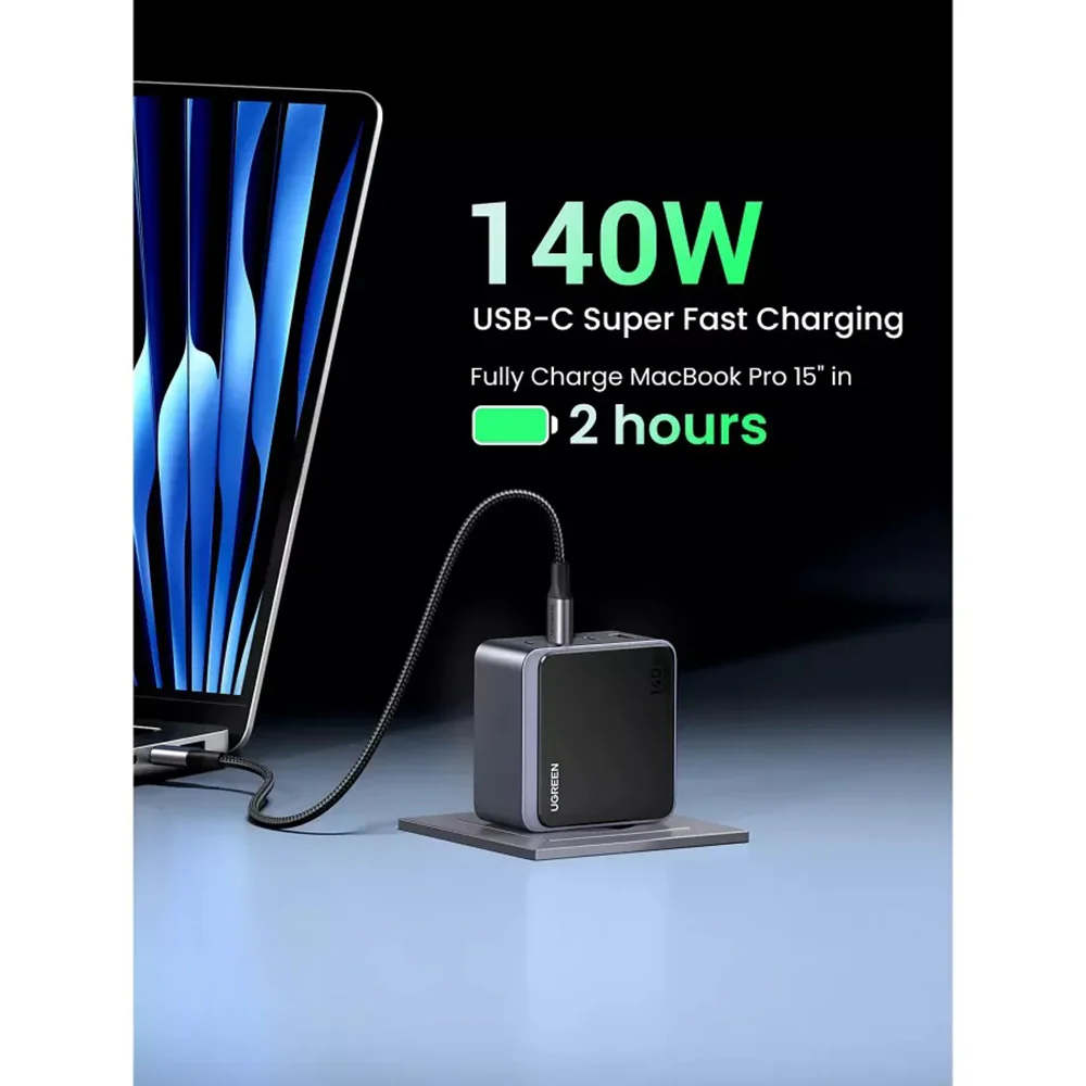 UGREEN X570 Nexode S Network Charger, 140W, 5A, 1 x USB-A - 3 x USB-C, Gray - Image 4