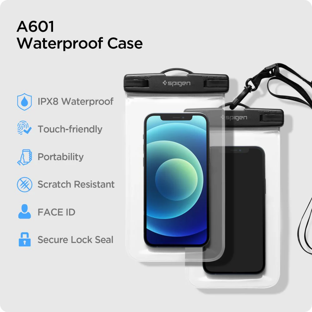 Universal Waterproof Case for Phone max. 3.5inch - 7inch, Spigen, A601, Set of 2 pieces, Transparent AMP03098 - Image 6