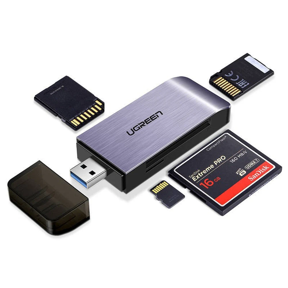 USB 3.0 UGREEN CM180 Card Reader, SD - microSD - CF - MS, Gray