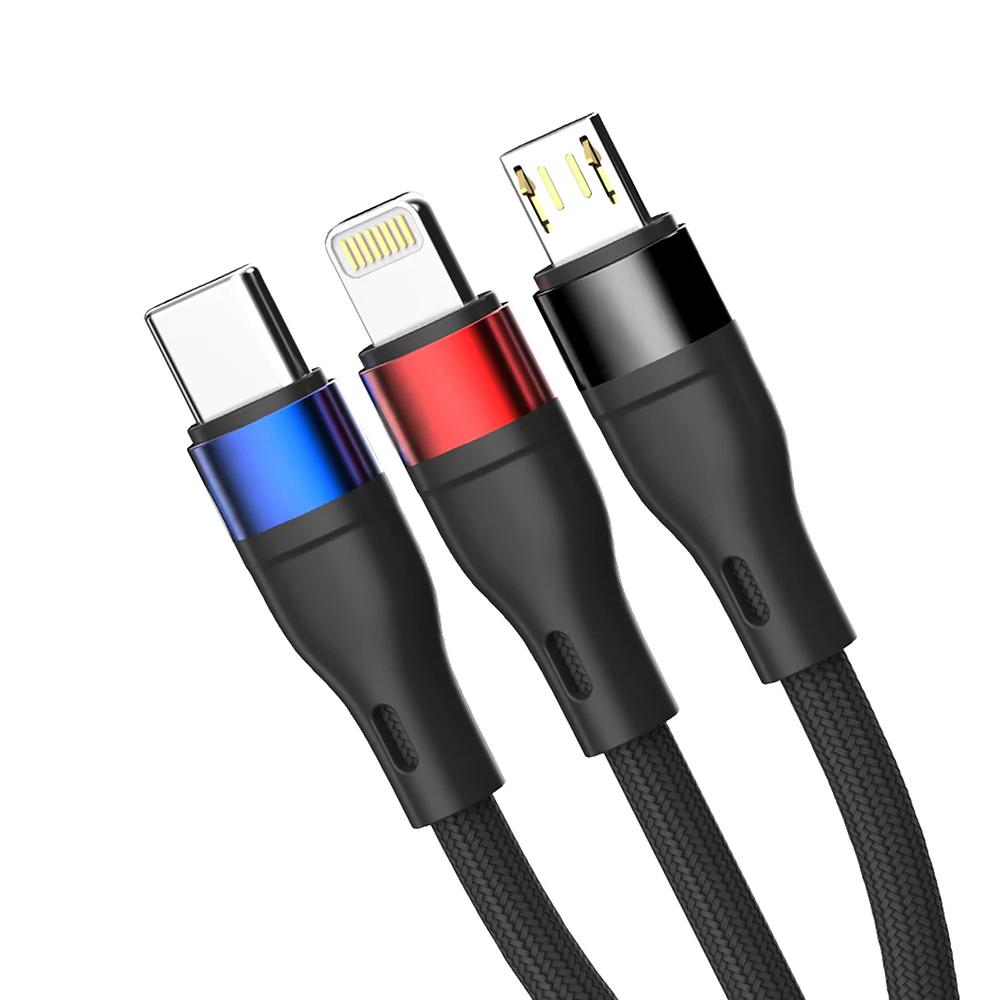 USB-A Charging Cable - Lightning / microUSB / USB-C 3MK Hyper N, 18W, 1.2m, Black - Image 3
