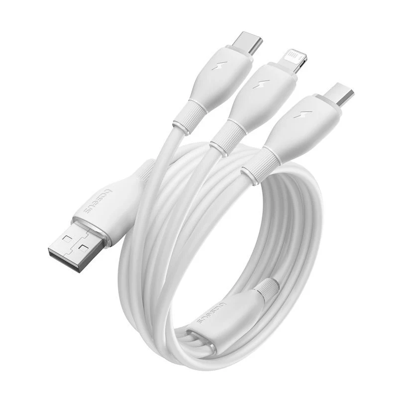 USB-A Charging Cable - Lightning / microUSB / USB-C Baseus Ultra Fast 3in1, 18W, 1.3m, White P10376303211-00 - Image 4