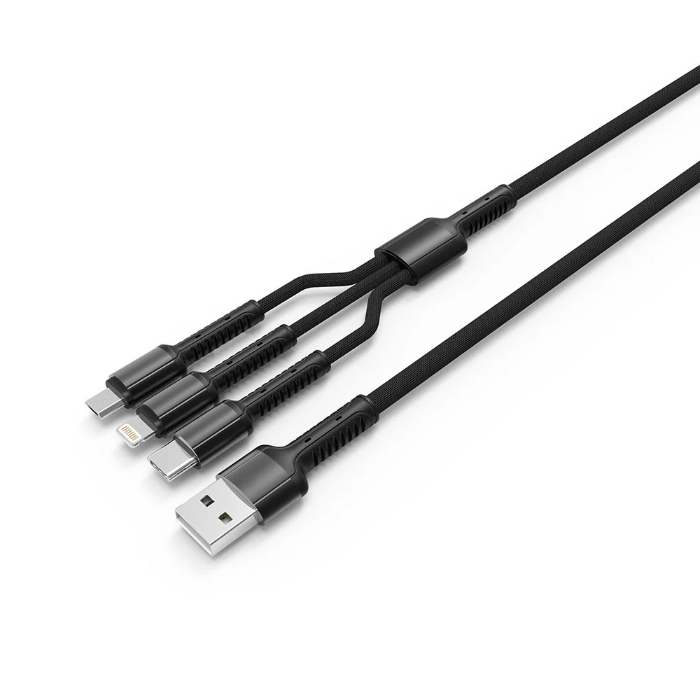 USB-A Charging Cable - Lightning / microUSB / USB-C ColorWay CW-CBU3003, 20W, 1.2m, Gray - Image 2