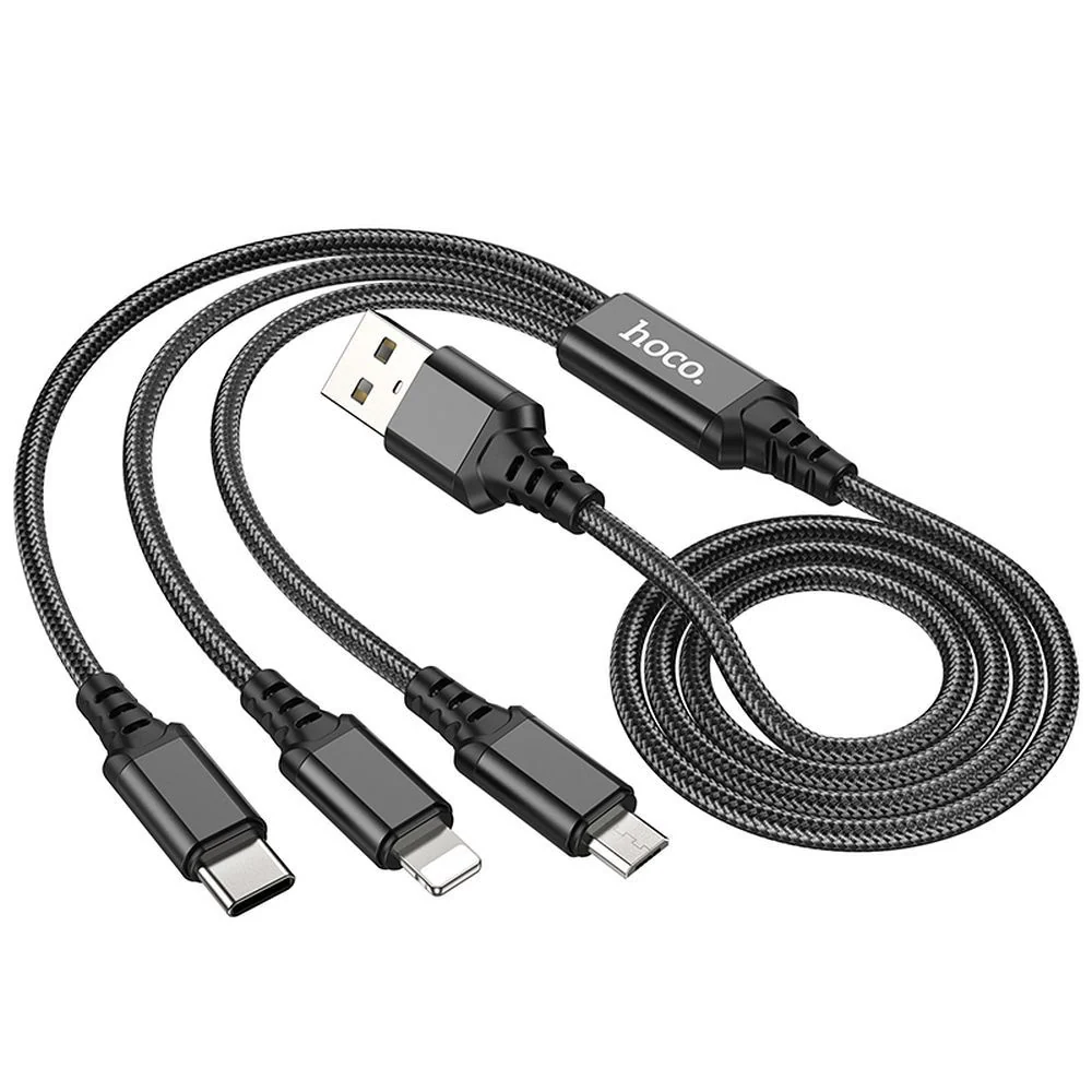 USB-A Charging Cable - Lightning / microUSB / USB-C HOCO X76 3in1, 18W, 1m, Black - Image 2