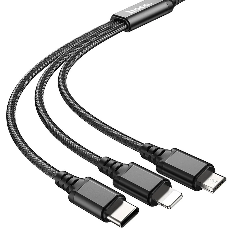 USB-A Charging Cable - Lightning / microUSB / USB-C HOCO X76 3in1, 18W, 1m, Black - Image 3