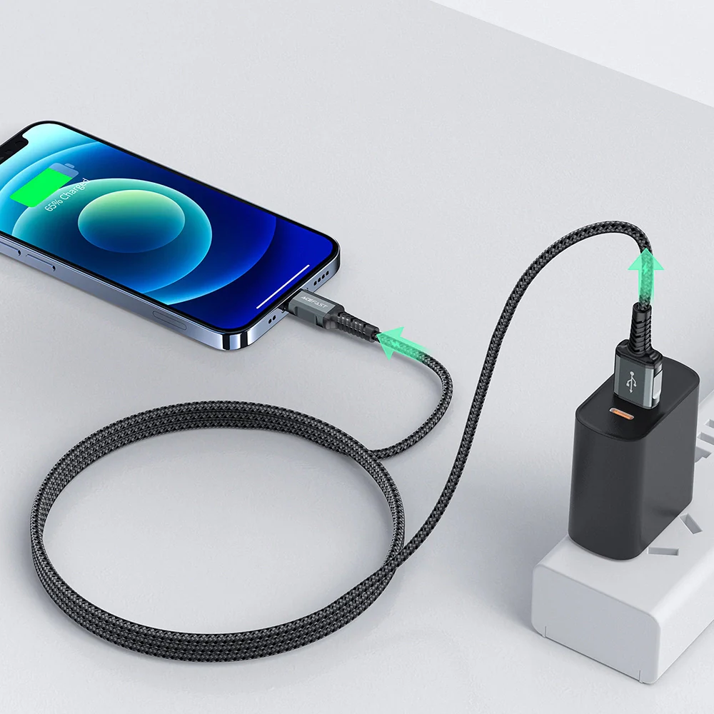 USB-A to Lightning Data and Charging Cable Acefast C1-02, 18W, 1.2m, Black - Image 4