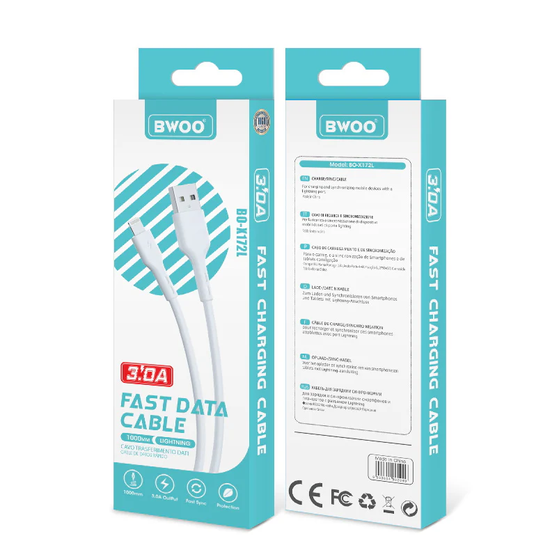 USB-A to Lightning Data and Charging Cable BWOO X172L, 15W, 1m, White - Image 3