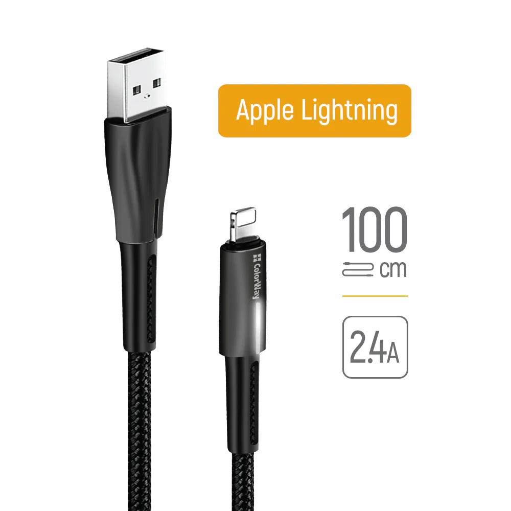 USB-A to Lightning Data and Charging Cable ColorWay CW-CBUL035, 18W, 1m, Black - Image 2