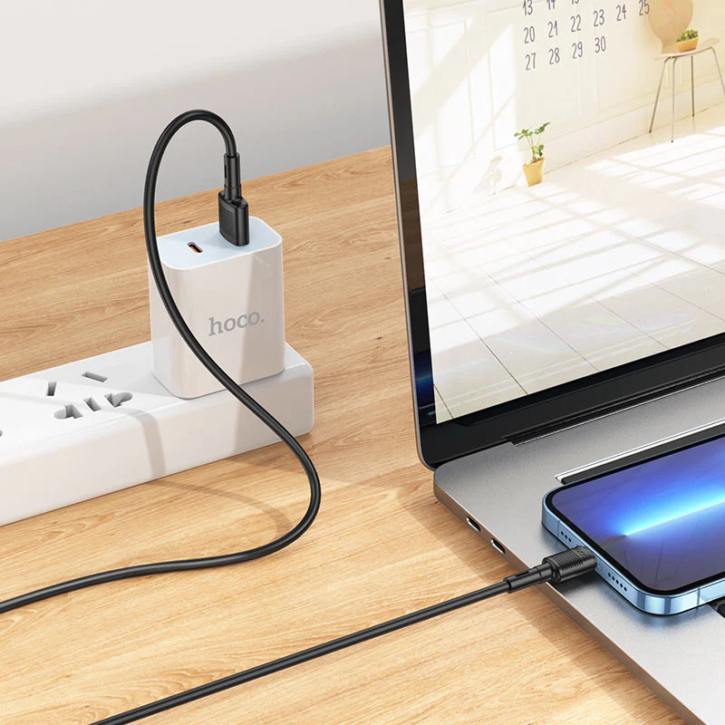 USB-A to Lightning Data and Charging Cable HOCO X83 Victory, 18W, 1m, Black - Image 4