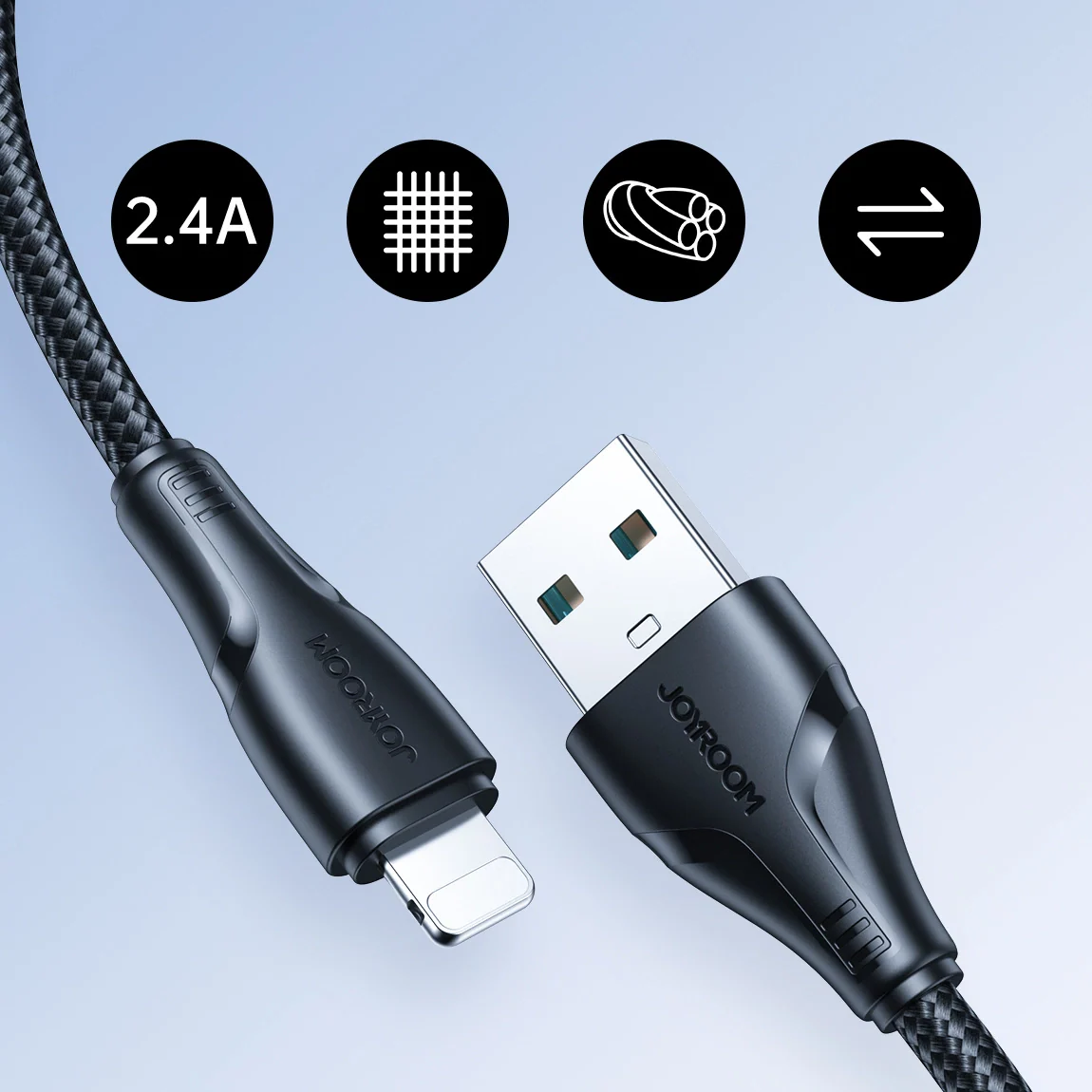 USB-A to Lightning Data and Charging Cable Joyroom S-A11, 18W, 1.2m, Black - Image 2
