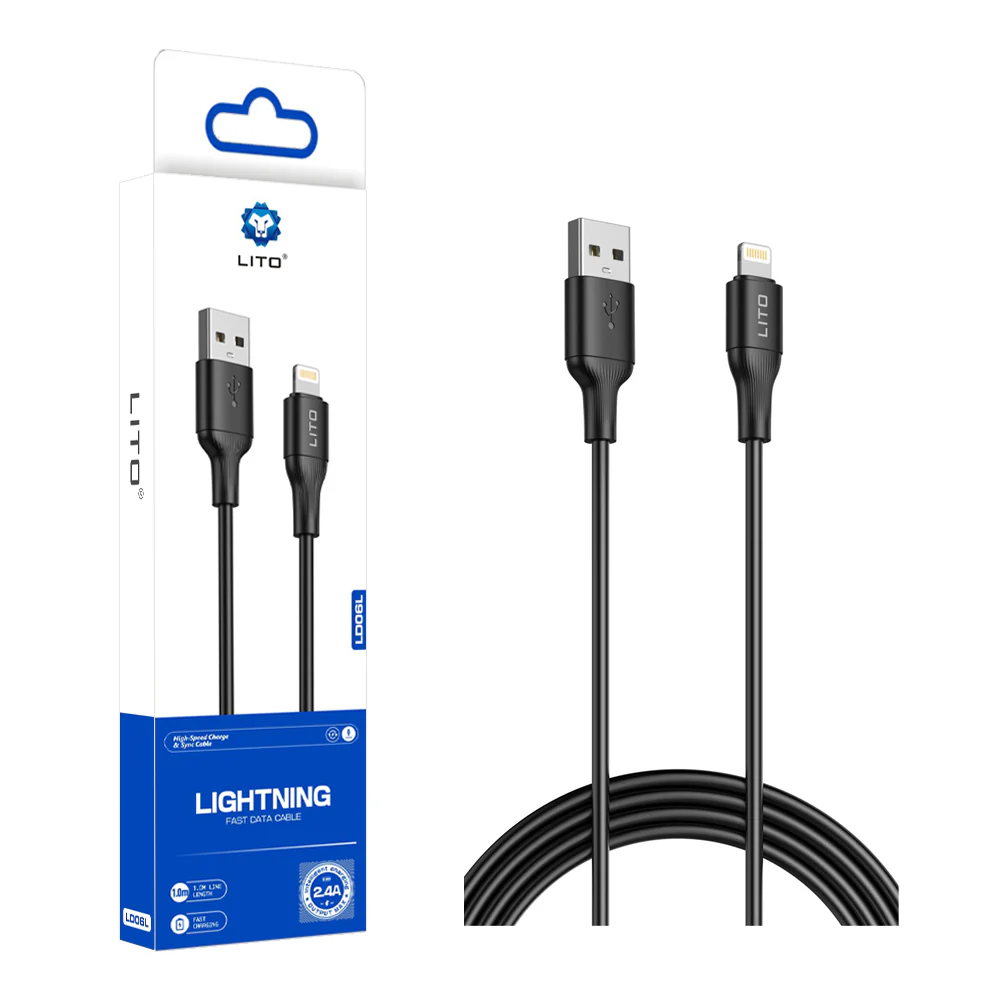 USB-A to Lightning Data and Charging Cable Lito LD06L, 18W, 1m, Black - Image 5