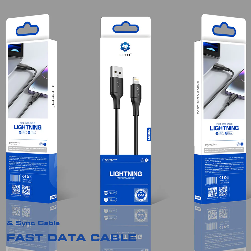 USB-A to Lightning Data and Charging Cable Lito LD06L, 18W, 1m, Black - Image 6