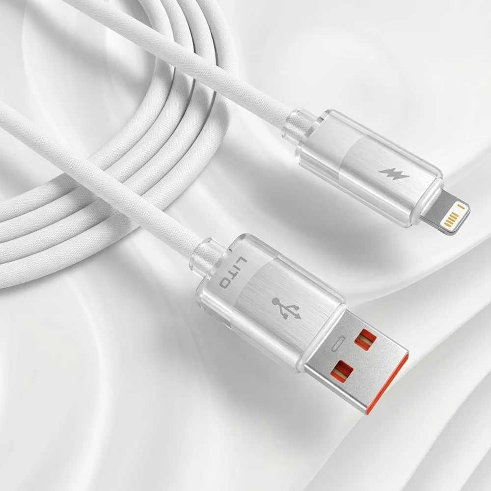 USB-A to Lightning Data and Charging Cable Lito LD07, 60W, 1m, White - Image 3