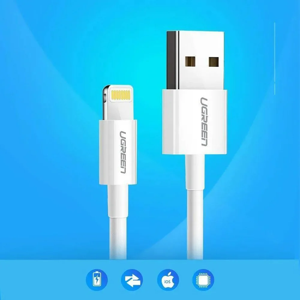 USB-A to Lightning Data and Charging Cable UGREEN US155 (20728), 18W, 1m, White - Image 4