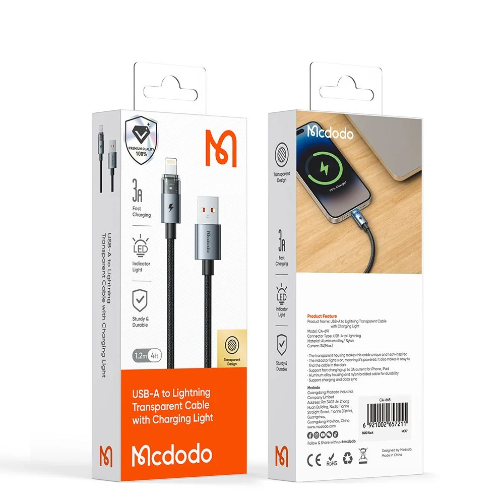 USB-A to Lightning McDodo CA-6911 Data and Charging Cable, 18W, 1.2m, Gold - Image 7