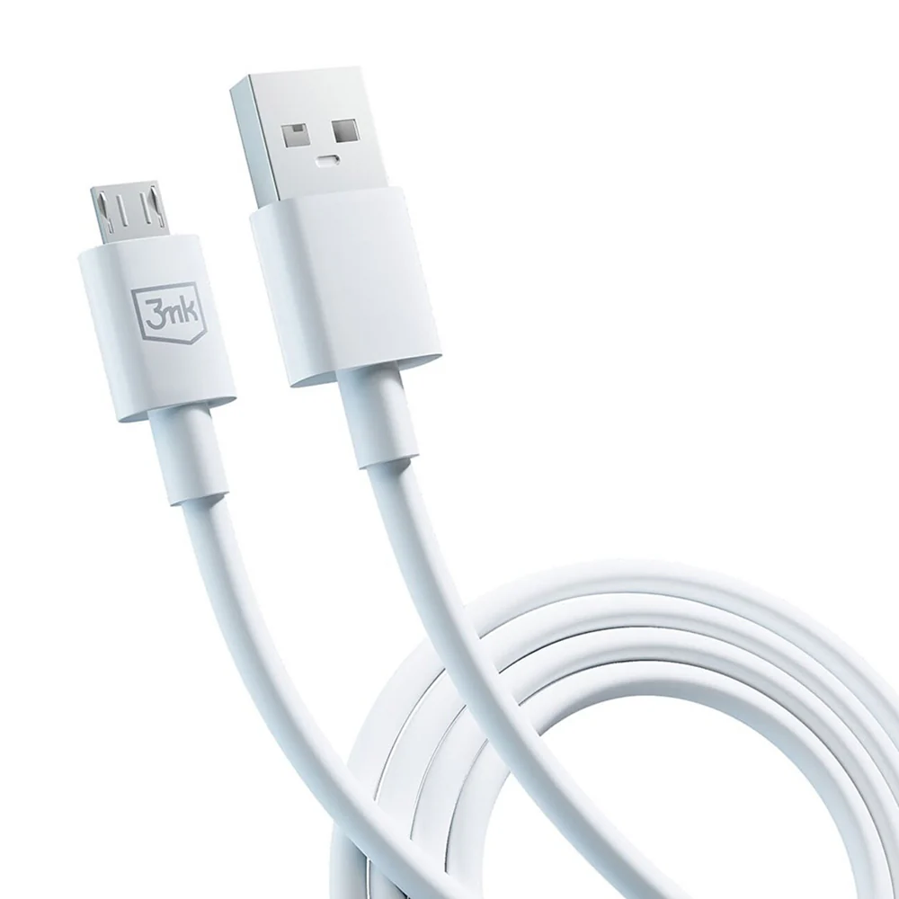 USB-A to microUSB Data and Charging Cable 3MK Hyper, 18W, 1.2m, White - Image 2