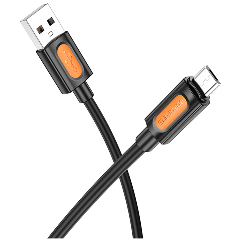 USB-A to microUSB Data and Charging Cable Borofone BX114 Silicone, 18W, 1m, Black - Image 2