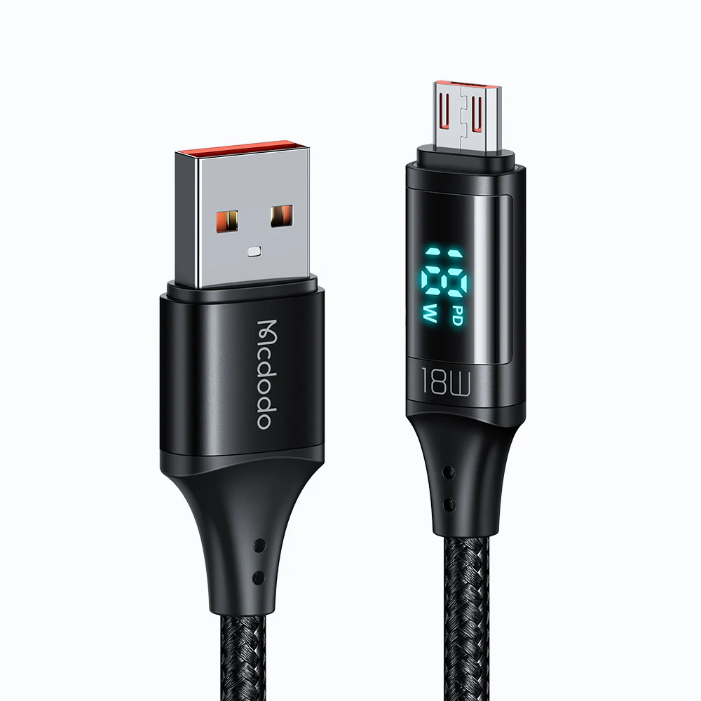 USB-A to microUSB Data and Charging Cable McDodo CA-1070 Display, 18W, 1.2m, Black - Image 2