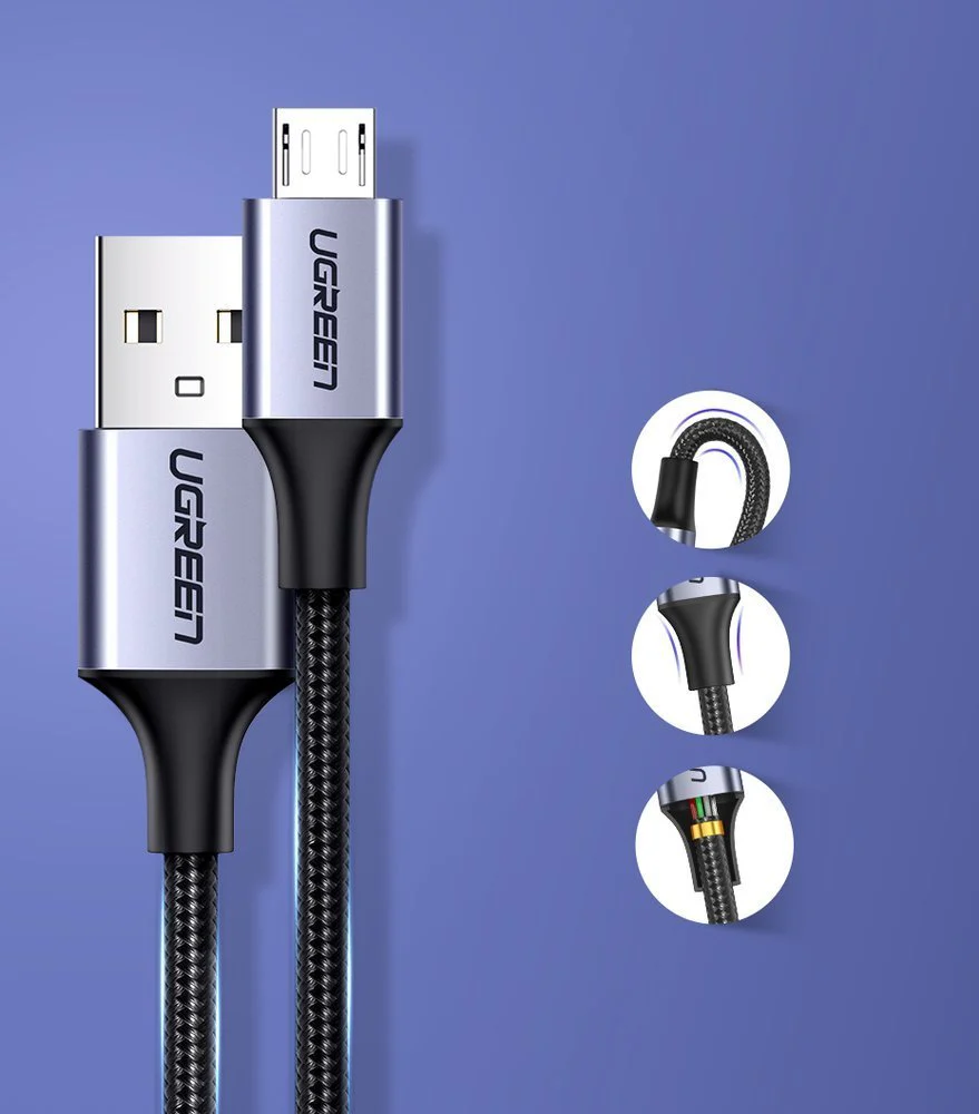 USB-A to microUSB Data and Charging Cable UGREEN US290, 18W, 1.5m, Black - Image 4