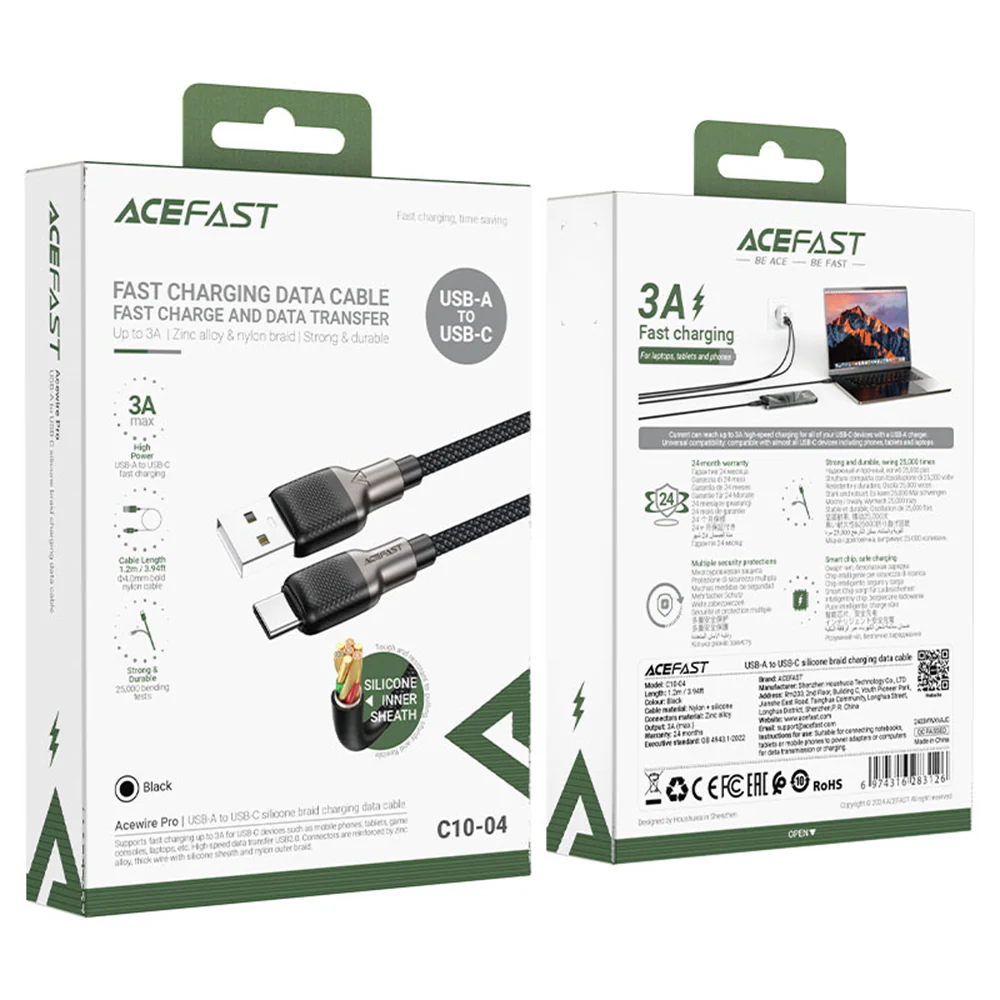 USB-A to USB-C Acefast C10-04 Data and Charging Cable, 18W, 1.2m, Black - Image 7