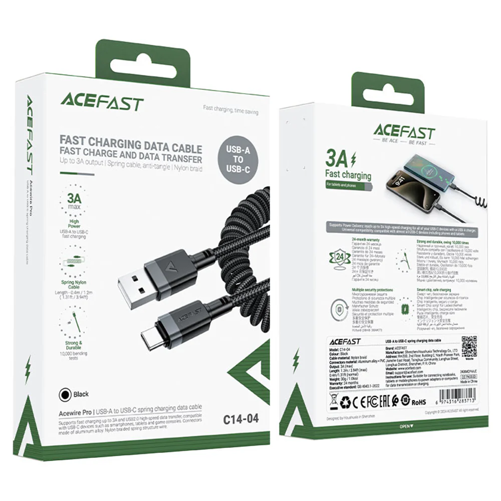 USB-A to USB-C Acefast C14-04 Data and Charging Cable, 18W, 1.2m, Black - Image 7