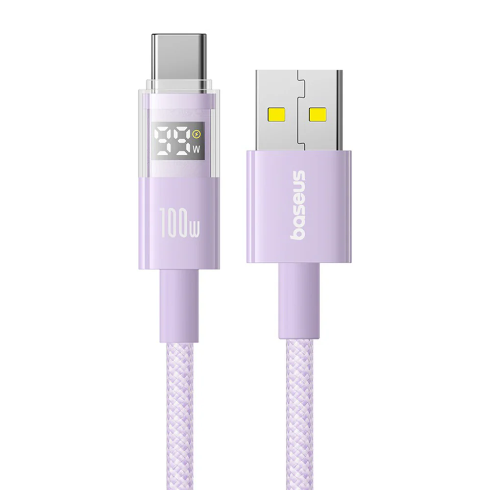 USB-A to USB-C Baseus Display 2 Data and Charging Cable, 100W, 1m, Purple P10382701511-00 - Image 2