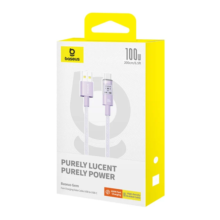USB-A to USB-C Baseus Gem Data and Charging Cable, 100W, 2m, Purple P10373002511-01 - Image 7