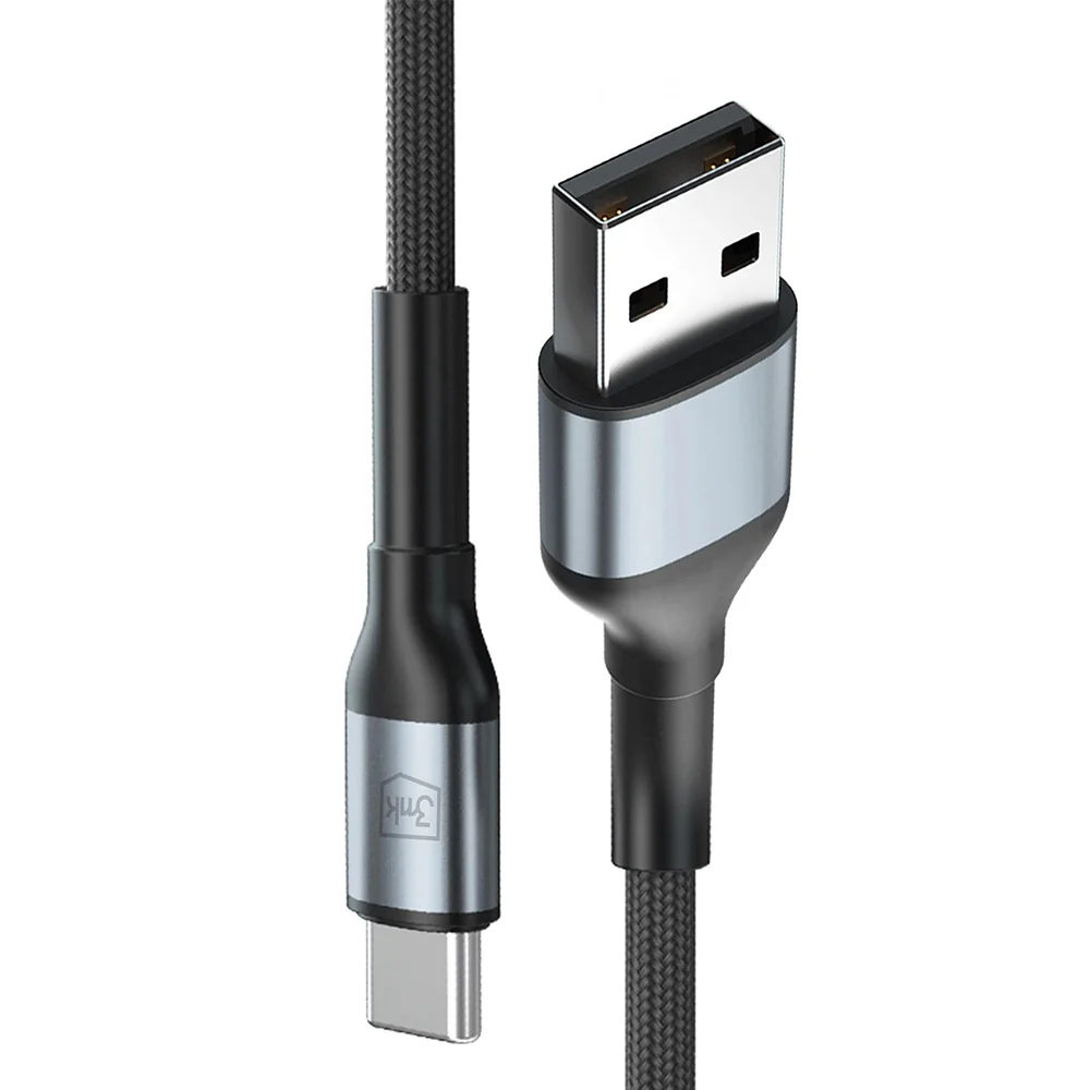 USB-A to USB-C Data and Charging Cable 3MK Hyper N, 18W, 1m, Black - Image 2