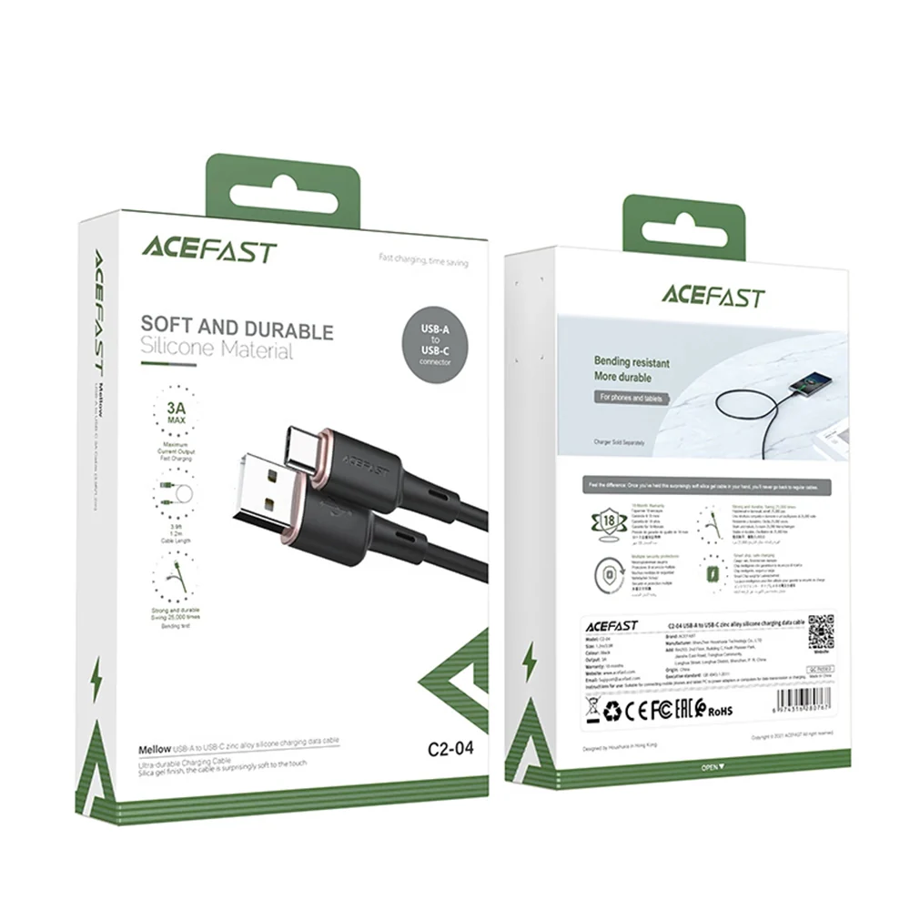 USB-A to USB-C Data and Charging Cable Acefast C2-04, 18W, 1.2m, Black - Image 6