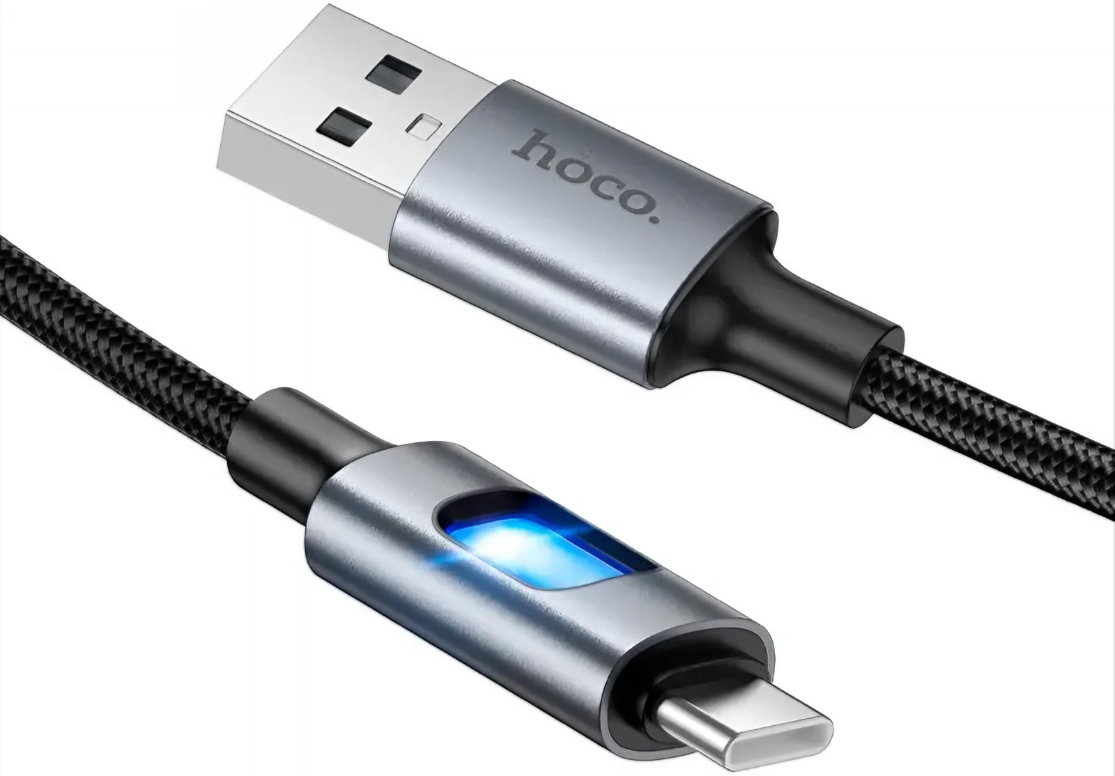 USB-A to USB-C Data and Charging Cable HOCO U144 Led, 18W, 1.2m, Black - Image 2